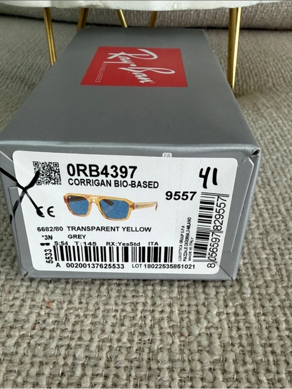 Brand New Ray-Ban Corrigan Bio- Based Transparent Yellow